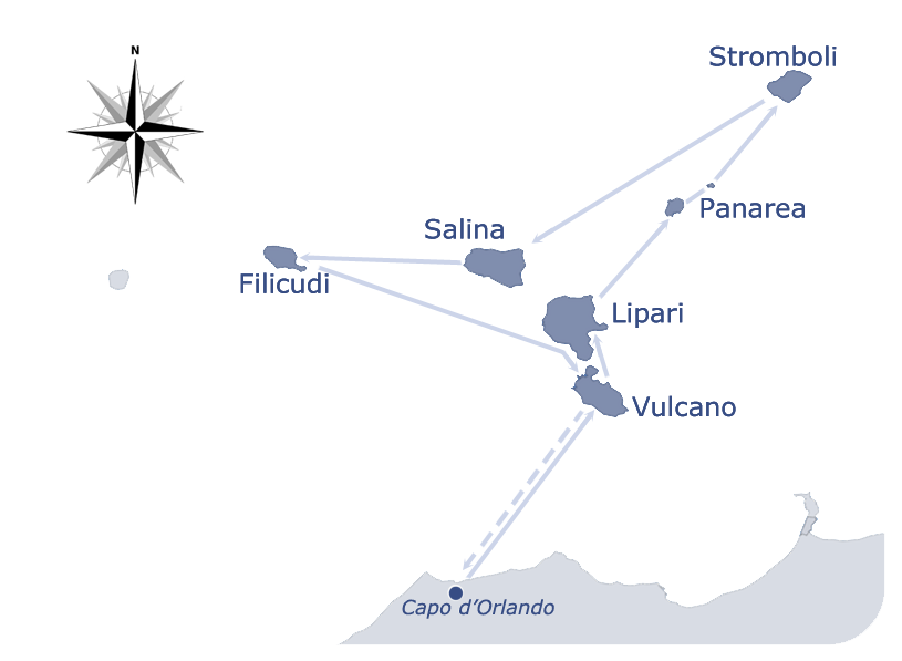 Mappa itinerario crociera Eolie.