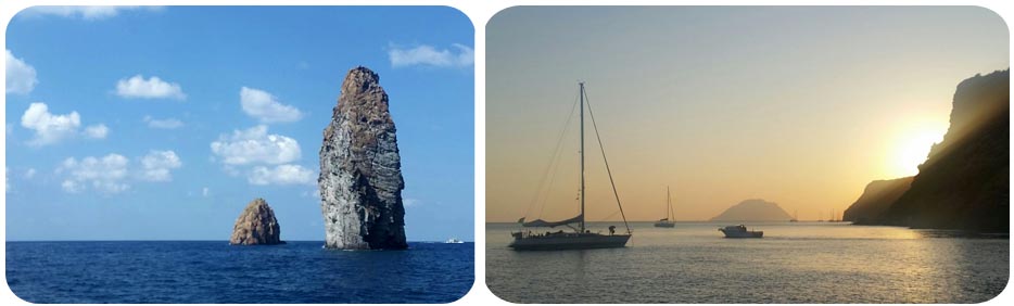 Filicudi: scoglio La Canna, tramonto a Capo Graziano